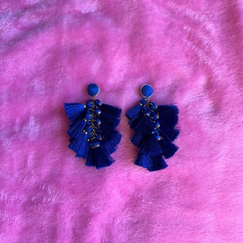 Etsy Royal Blue and Gold Tassel String Dangle Boho Earrings